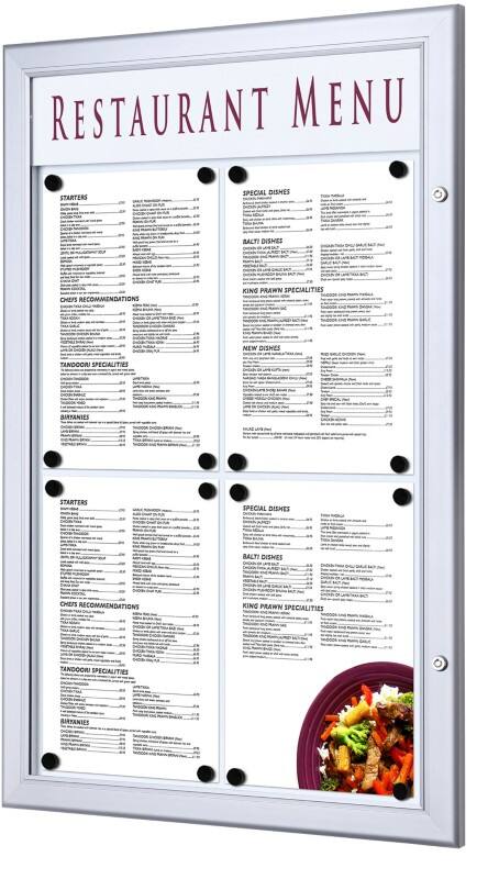 SHOWDOWN Menu Board Magnetic A4 Wall Mounted with Screws Lockable 50.5 (W) x 77.9 (H) cm Silver