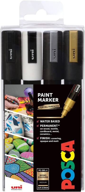 POSCA 153544852 Permanent Paint Marker Assorted Medium Bullet 1.8 - 2.5 mm Pack of 4