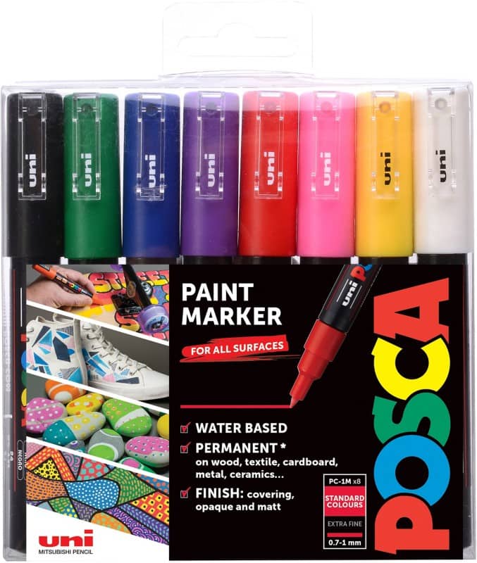 POSCA 153544382 Permanent Paint Marker Assorted Fine Bullet  - 0.7 mm Pack of 8