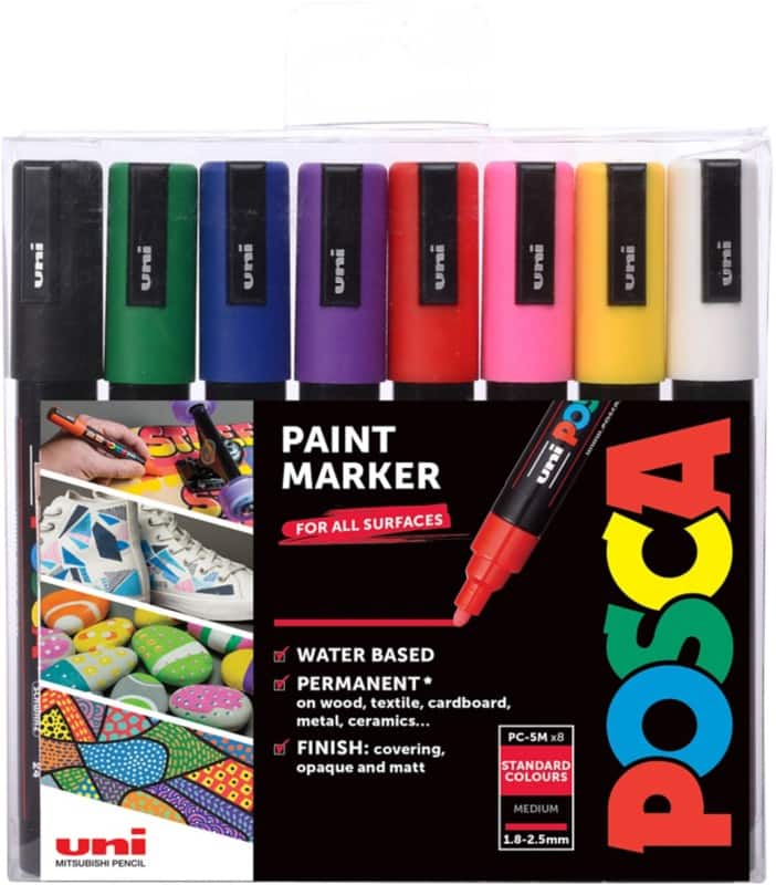 POSCA 153544843 Permanent Paint Marker Assorted Broad Bullet 1.8 - 2.5 mm Pack of 8