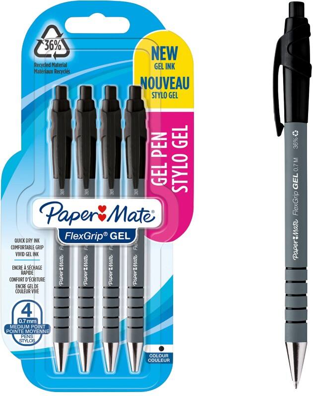 Papermate FlexGrip 2108209 Retractable Gel Pen Black 0.7 mm Medium Bullet Non Refillable Pack of 4
