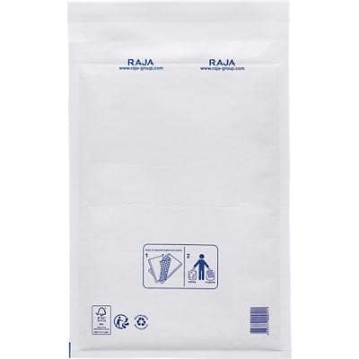 RAJA Padded Envelopes White Plain 220 (W) x 330 (H) mm Peel and Seal 75 gsm Recycled 50% Pack of 100