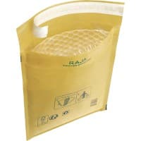 RAJA Padded Envelopes Gold Plain Kraft Paper, PE (Polyethylene) 340 (W) x 220 (H) mm Peel and Seal 75 gsm Recycled 50% Pack of 100