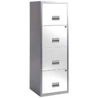 Pierre Henry Maxi Steel Filing Cabinet with 4 Lockable Drawers 400 x 400 x 1,250 mm Silver, White