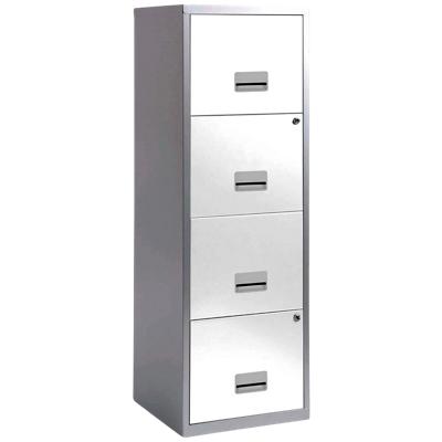 Pierre Henry Steel Filing Cabinet with 4 Lockable Drawers Maxi 400 x 400 x 1250 mm Silver, White