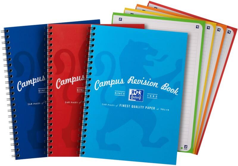 OXFORD Revision Book 400140013 A4+ Ruled Twin Wire Card Assorted Perforated 80 Pages Pack of 3