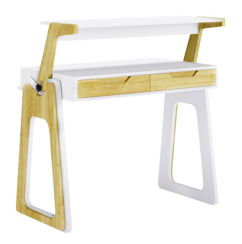Alphason Palmer Sit Stand Desk Rectangular White Oak Solid wooden base 2 Drawers 900 (W) x 540 (D) x 1,000 (H) mm Wood
