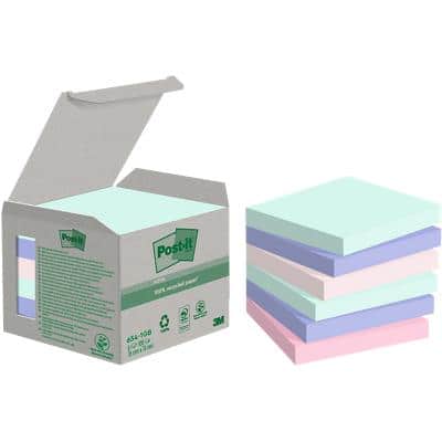 Post-it Recycled Sticky Notes Assorted Pastel 76 x 76 mm 100 Sheets Pack of 6