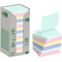 Post-it 100% Recycled Sticky Z-Notes Square 76 x 76 mm Assorted 100 Sheets Pack of 16