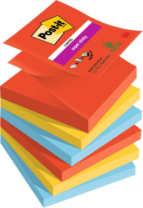 Post-it Sticky Notes Playful 76 x 76 mm Assorted 90 Sheets Pack of 6