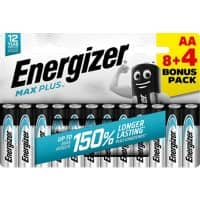 Energizer Alkaline Batteries Max Plus AA LR6 2550 mAh 1.5V Pack of 12