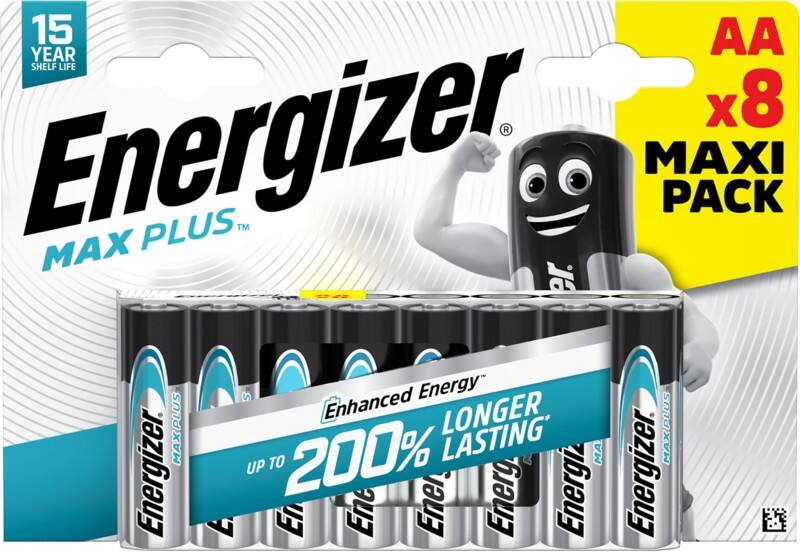 Energizer Alkaline Batteries Max Plus AA LR6 2550 mAh 1.5V Pack of 8