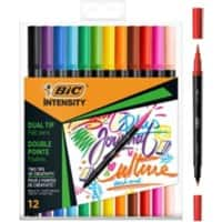 BIC Felt Pen + Fineliner Multicolour Brush tip + 0.5mm tip Pack 12