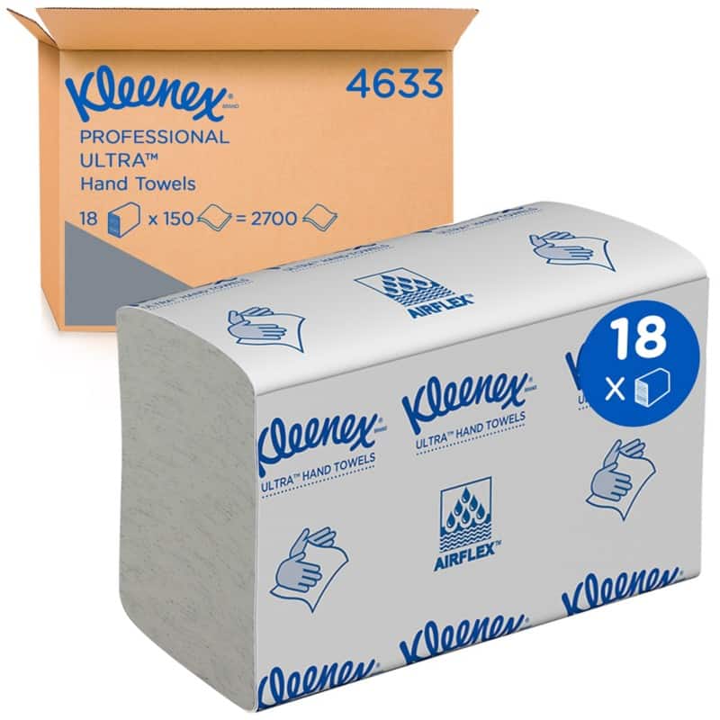 Kleenex Ultra  Paper Hand Towels Z-fold White 2 Ply U4633100 150 Sheets Pack of 18