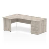 dynamic Impulse Left Hand Desk Rectangular Grey Oak 3 Drawers 1 Pedestal 2,030 (W) x 1,200 (D) x 730 (H) mm MFC (Melamine Faced Chipboard)