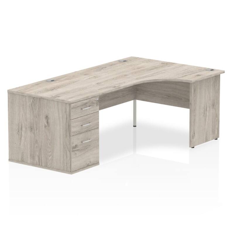dynamic Impulse Right Hand Desk Rectangular Grey Oak 3 Drawers 1 Pedestal 2,030 (W) x 1,200 (D) x 730 (H) mm MFC (Melamine Faced Chipboard)