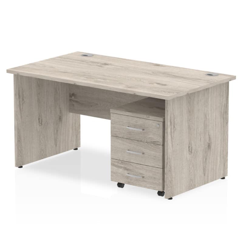 dynamic Impulse Office Desk Rectangular Grey Oak 3 Drawers 1 Pedestal 1,400 (W) x 800 (D) x 730 (H) mm MFC (Melamine Faced Chipboard)