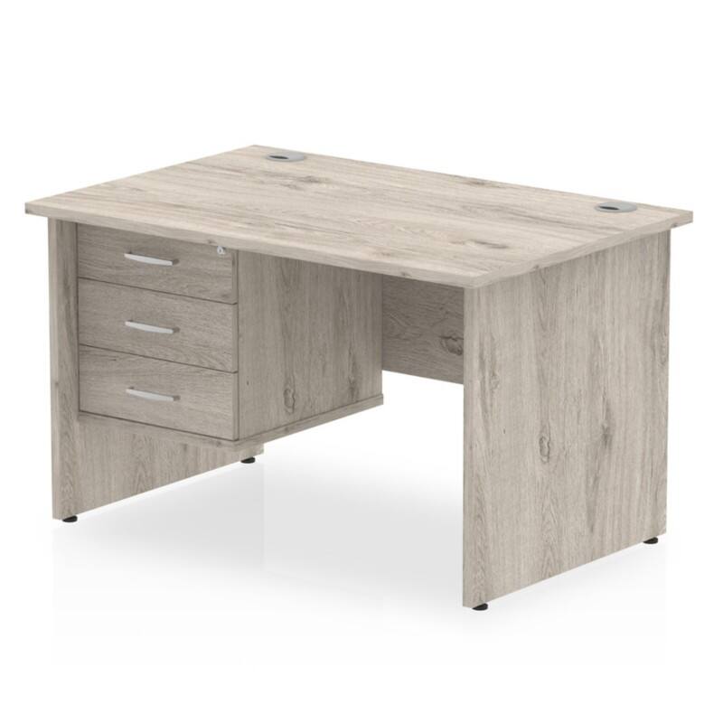 dynamic Impulse Office Desk Rectangular Grey Oak Base panel 3 Drawers 1 Pedestal 1,200 (W) x 800 (D) x 730 (H) mm MFC (Melamine Faced Chipboard)
