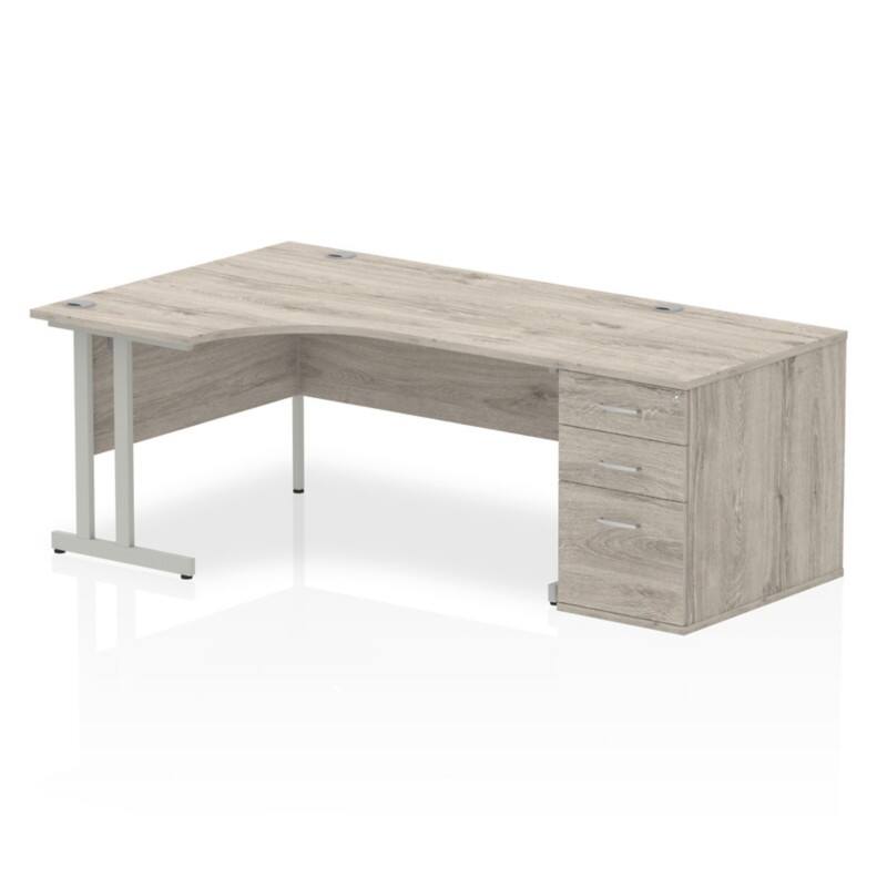 dynamic Impulse Left Hand Desk Rectangular Grey Oak 3 Drawers 1 Pedestal 2,030 (W) x 1,200 (D) x 730 (H) mm MFC (Melamine Faced Chipboard)