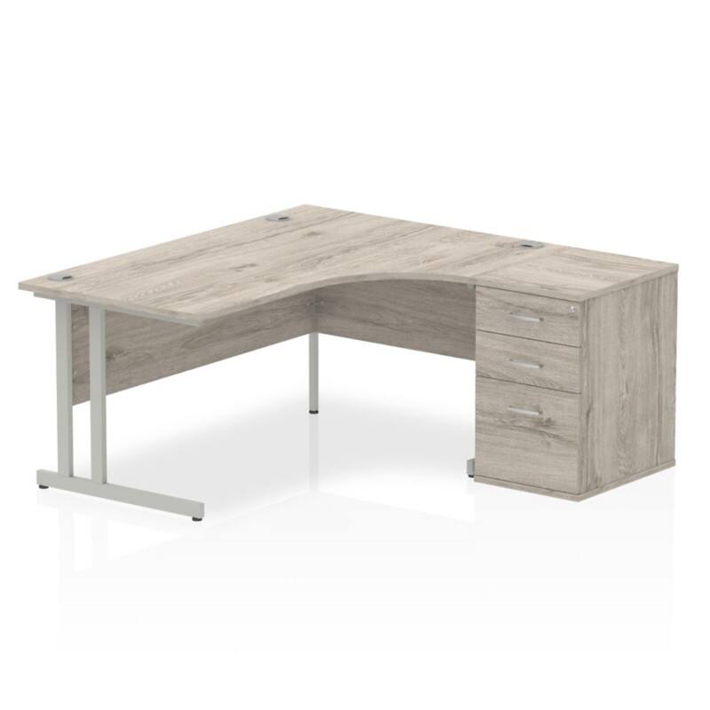 dynamic Impulse Right Hand Desk Grey Oak 3 Drawers 1 Pedestal 1,600 (W) x 1,630 (D) x 730 (H) mm MFC (Melamine Faced Chipboard)