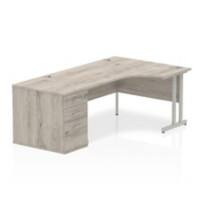 dynamic Impulse Right Hand Desk Rectangular Grey Oak 3 Drawers 1 Pedestal 2,030 (W) x 1,200 (D) x 730 (H) mm MFC (Melamine Faced Chipboard)