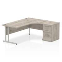 dynamic Impulse Right Hand Desk Rectangular Grey Oak 3 Drawers 1 Pedestal 1,800 (W) x 1,630 (D) x 730 (H) mm MFC (Melamine Faced Chipboard)