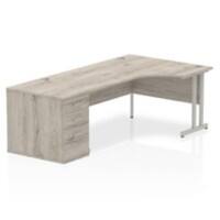 dynamic Impulse Right Hand Desk Grey Oak 3 Drawers 1 Pedestal 2,230 (W) x 1,200 (D) x 730 (H) mm MFC (Melamine Faced Chipboard)