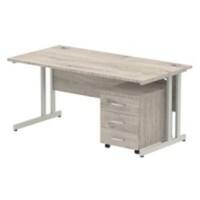 dynamic Impulse Office Desk Rectangular Grey Oak 3 Drawers 1 Pedestal 1,600 (W) x 800 (D) x 730 (H) mm MFC (Melamine Faced Chipboard)