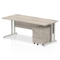 dynamic Impulse Office Desk Rectangular Grey Oak 2 Drawers 1 Pedestal 1,800 (W) x 800 (D) x 730 (H) mm MFC (Melamine Faced Chipboard)