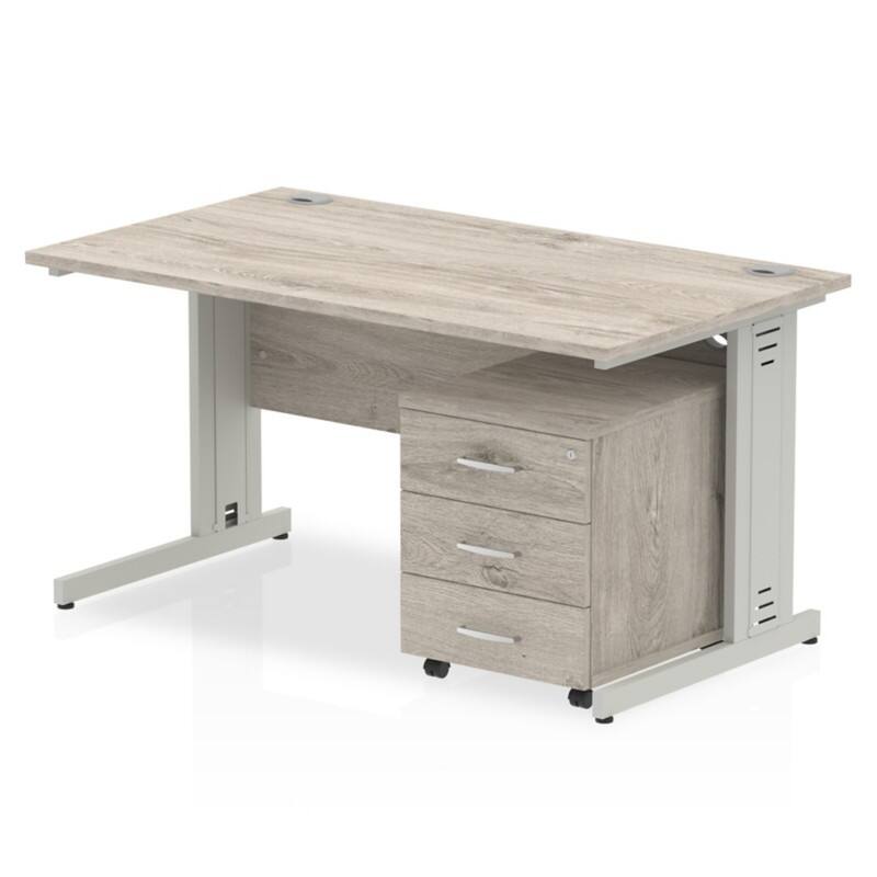 dynamic Impulse Office Desk Rectangular Grey Oak 3 Drawers 1 Pedestal 1,400 (W) x 800 (D) x 730 (H) mm MFC (Melamine Faced Chipboard)