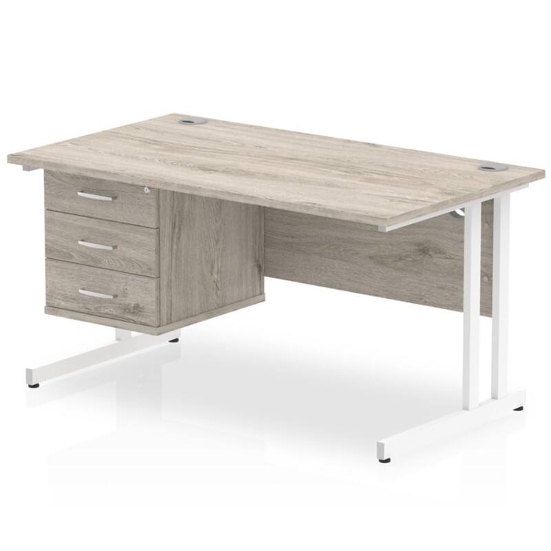 dynamic Impulse Office Desk Rectangular Grey Oak Cantilever 3 Drawers 1 Pedestal 1,400 (W) x 800 (D) x 730 (H) mm MFC (Melamine Faced Chipboard)