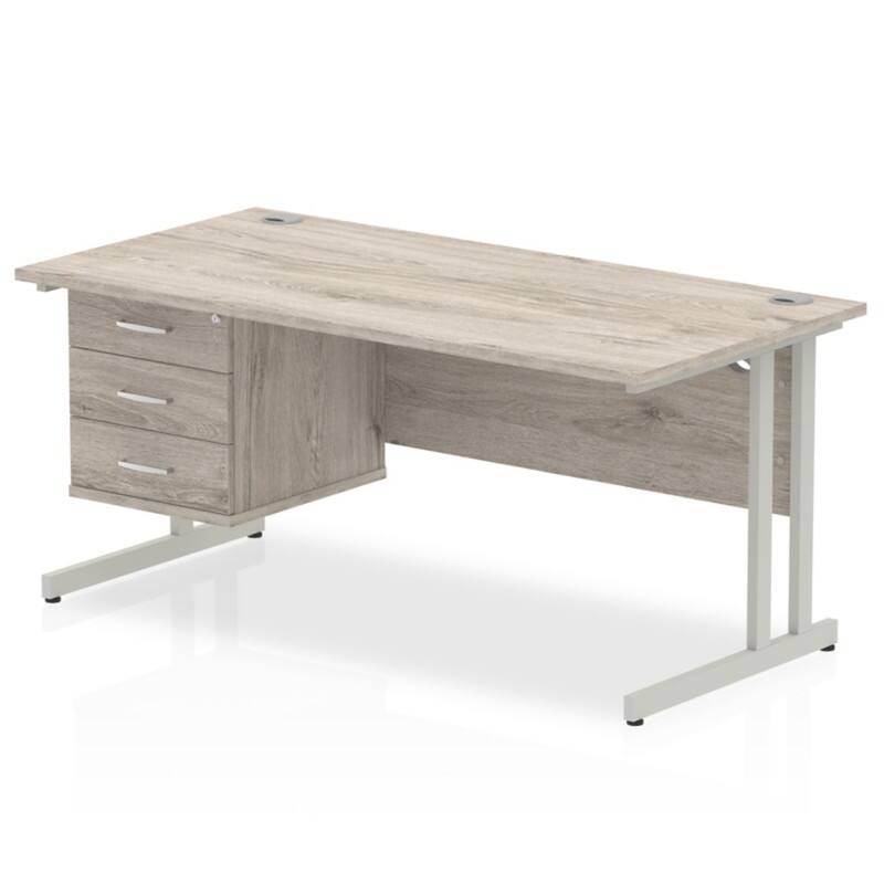 dynamic Impulse Office Desk Rectangular Grey Oak Cantilever 3 Drawers 1 Pedestal 1,600 (W) x 800 (D) x 730 (H) mm MFC (Melamine Faced Chipboard)