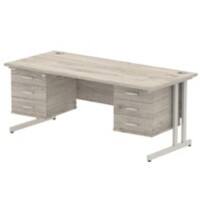 dynamic Impulse Office Desk Rectangular Grey Oak Cantilever 6 Drawers 2 Pedestals 1,800 (W) x 800 (D) x 730 (H) mm MFC (Melamine Faced Chipboard)