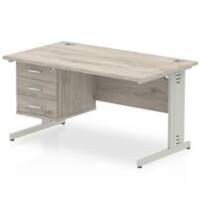 dynamic Impulse Office Desk Rectangular Grey Oak Cantilever 3 Drawers 1 Pedestal 1,400 (W) x 800 (D) x 730 (H) mm MFC (Melamine Faced Chipboard)