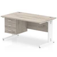 dynamic Impulse Office Desk Rectangular Grey Oak Cantilever 3 Drawers 1 Pedestal 1,400 (W) x 800 (D) x 730 (H) mm MFC (Melamine Faced Chipboard)