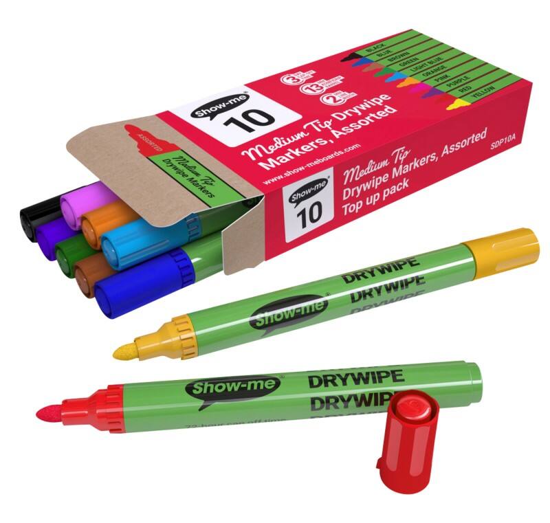 Show-me Drywipe Pen Assorted Medium Bullet Pack of 10