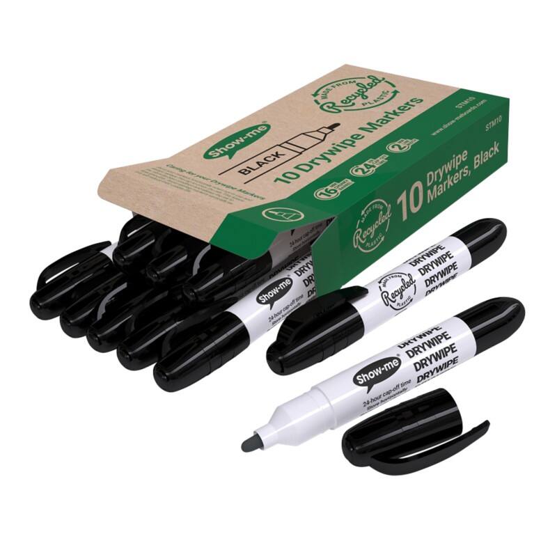 Show-me Chunky Eco Whiteboard Marker Black Broad Bullet Pack of 10