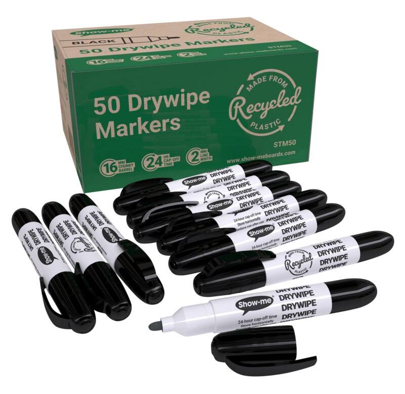 Show-me Chunky Eco Whiteboard Marker Black Broad Bullet Pack of 50