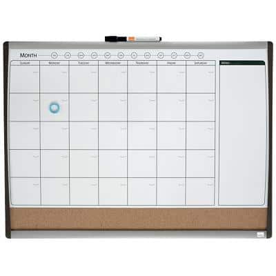 Nobo Small Wall Mountable Magnetic Whiteboard Planner with Notice Board 1903813 Lacquered Steel, Cork Arched Frame 585 x 430 mm White, Brown