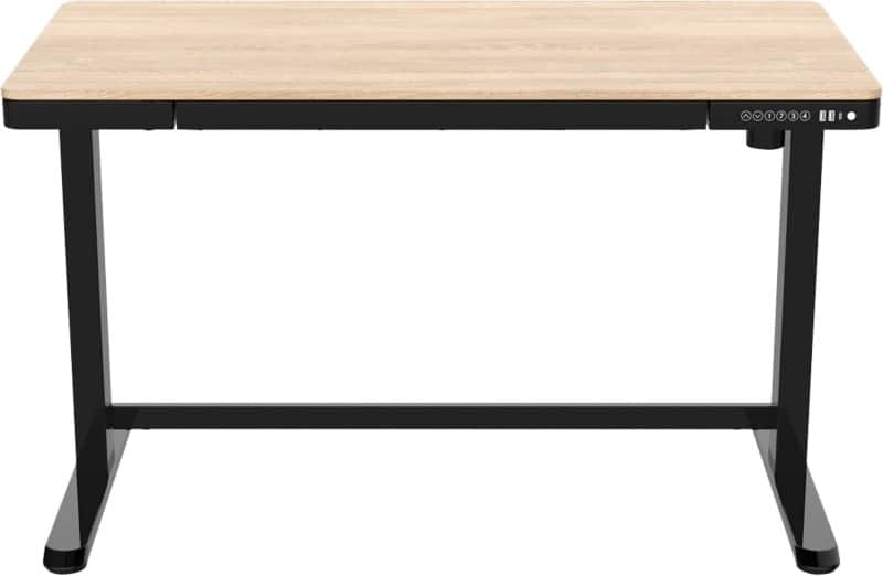 euroseats Sit Stand Desk Rectangular Oak C-Foot 1 Drawer 1,202 (W) x 602 (D) x 1,210 (H) mm Metal