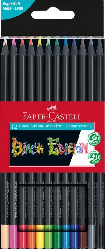 Faber-Castell Black Edition Colouring Pencils Assorted Pack of 12