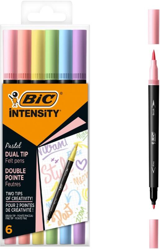 BIC Intensity Dual Pastel Permanent Felt Tip Pen Assorted Fine Felt Tip 0.7 mm Pack of 6