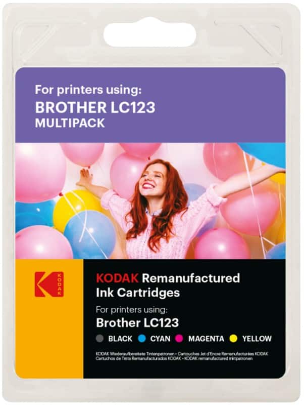 Kodak LC-123 Compatible with Brother Ink Cartridge Black, Cyan, Magenta, Yellow Multipack 4 Packs of 41 ml