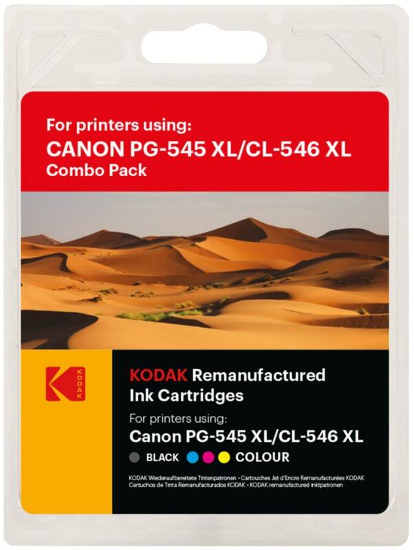 Kodak PG-545XL/CL-546XL Compatible with Canon Ink Cartridge Black, Cyan, Magenta, Yellow Pack of 2 Duopack