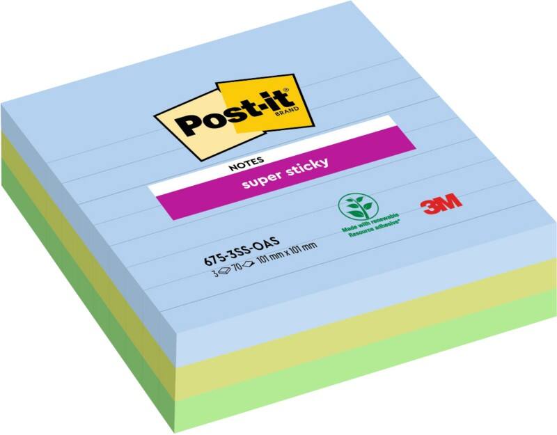 Post-it Oasis Super Sticky Notes 101 x 101 mm Assorted 70 Sheets Pack of 3