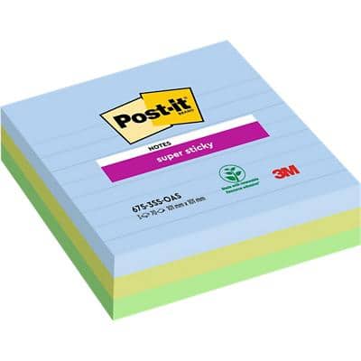 Post-it Oasis Super Sticky Notes 101 x 101 mm Assorted 70 Sheets Pack of 3