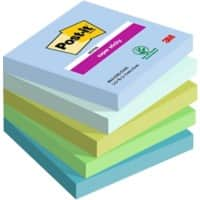 Post-it Oasis Colour Collection Super Sticky Notes 76 x 76 mm Assorted 90 Sheets Pack of 5