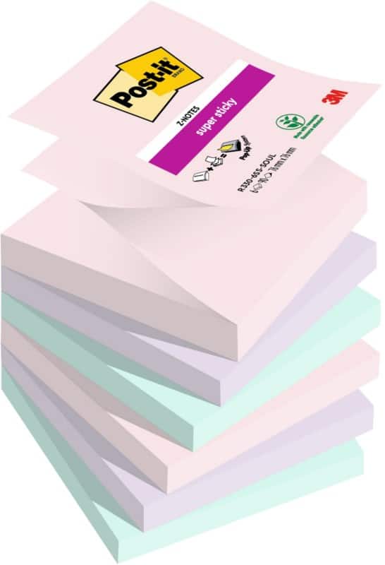 Post-it Soulful Colour Collection Super Sticky Z-Notes 76 x 76 mm Assorted 90 Sheets Pack of 6
