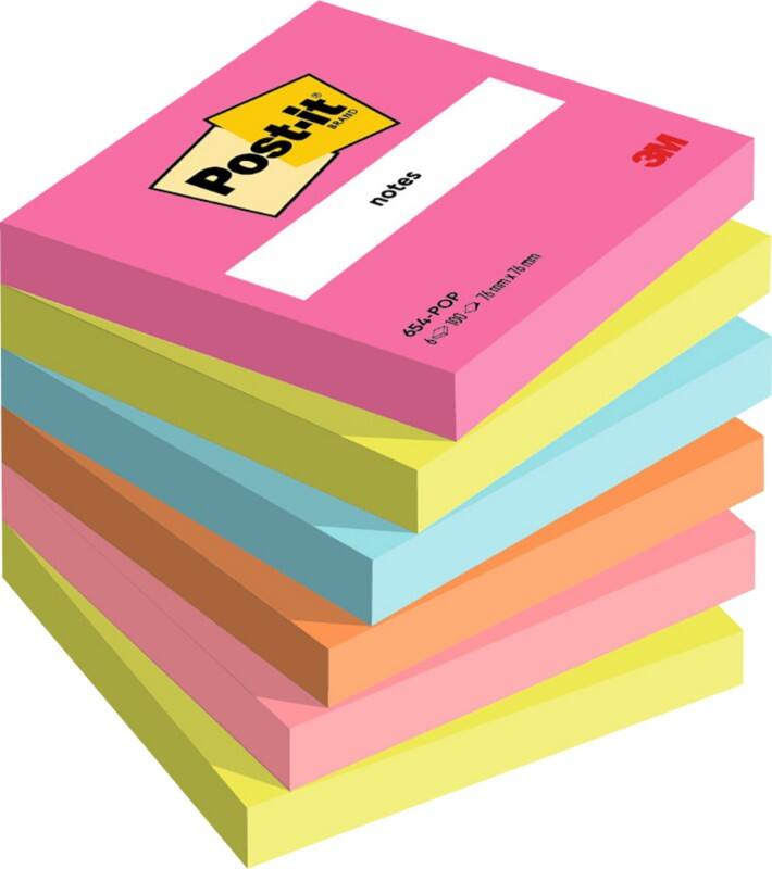 Post-it Poptimistic Colour Collection Sticky Notes 76 x 76 mm Assorted 100 Sheets Pack of 6
