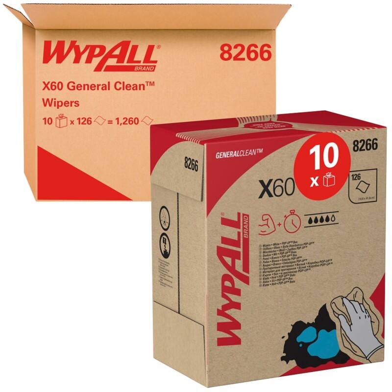 WYPALL X60 General Clean Cleaning Cloth C-fold White 1 Ply 8266 10 Pieces of 126 Sheets